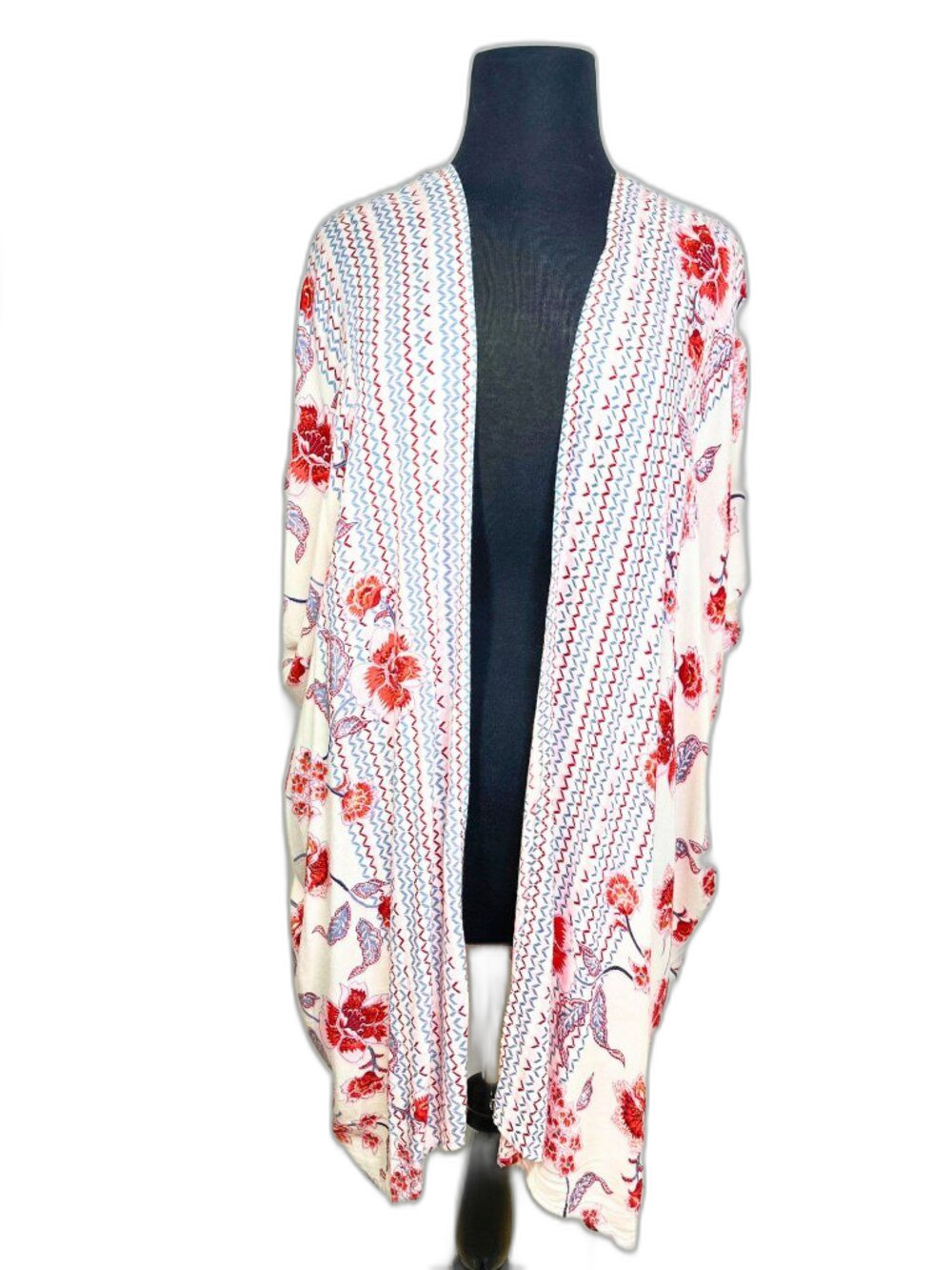 Gypsy Love Floral Geometric Open Front Kimono Cardigan Boho Cover Up Size M